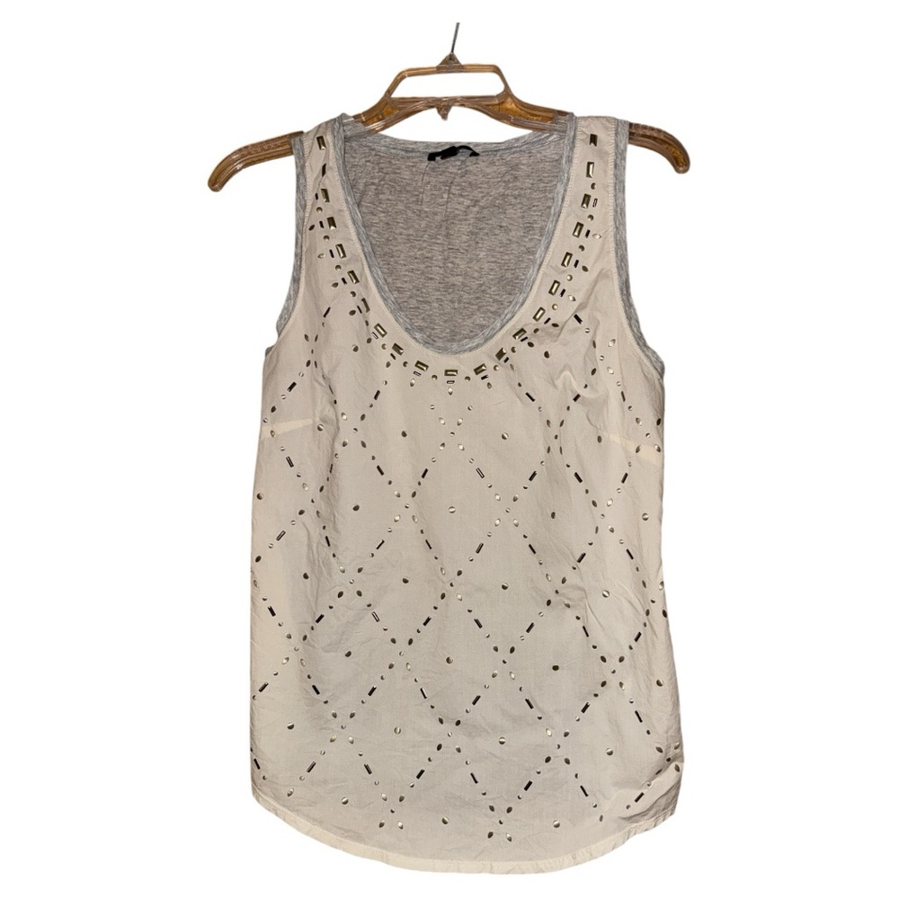 J. Crew Cream‎ Metallic Stud Embellished Sleeveless Tank Top Cream Cotton Small